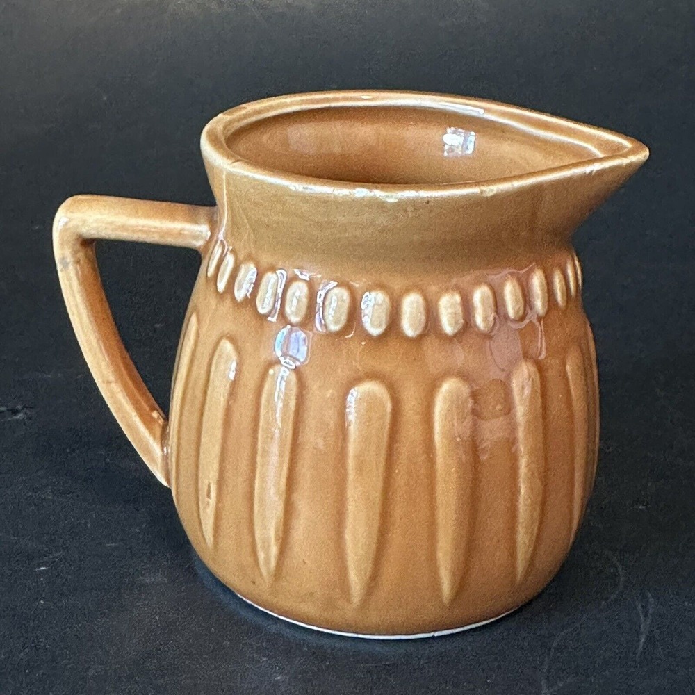 Vintage Stoneware Pottery Creamer 2.5" Small pitcher, Western Glazed farmhouse